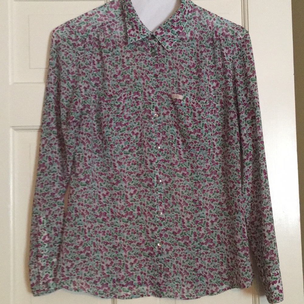 Guess floral print sheer long sleeve blouse.